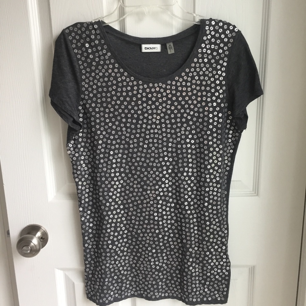 DKNYC gray sequined top
